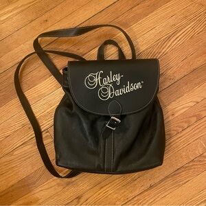 Vintage Black Leather Harley Davidson Small Backpack